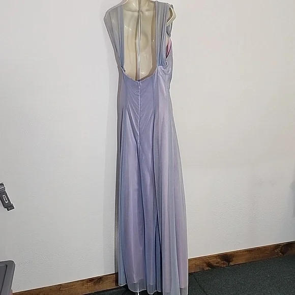 Nadine Dress Vintage 90s Mesh Overlay Maxi Blue Size 9 - Picture 6 of 14